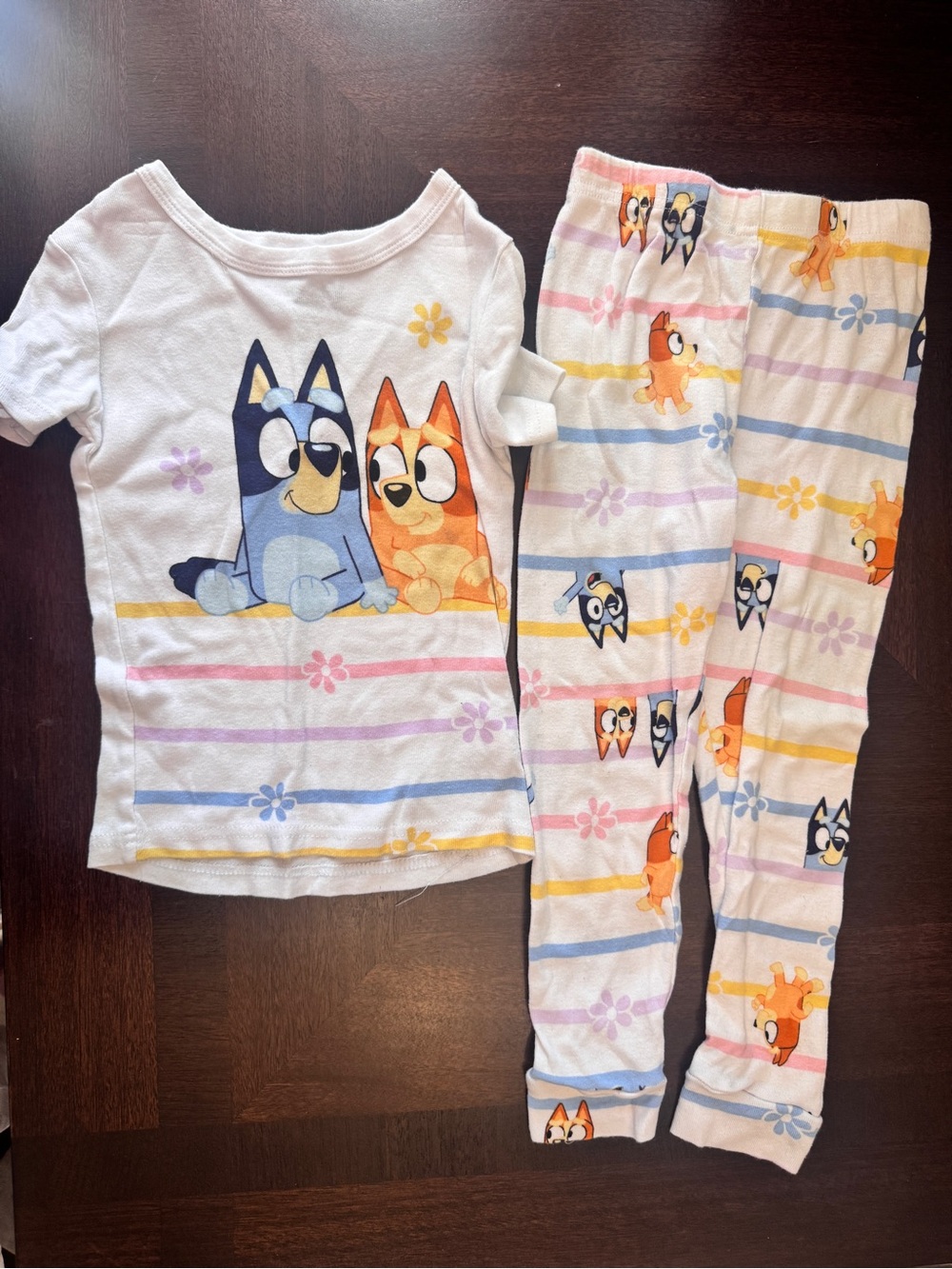 Kids White Striped Cartoon Puppy Pajama Set
